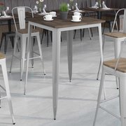 Flash Furniture Square Silver Metal Bar Table, 31.5", 31.5" W, 31.5" L, 42" H, Wood Top, Wood Grain CH-51040-40M1-SIL-GG